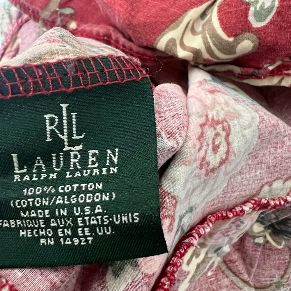 Vintage Ralph Lauren 100% Cotton Pillowcase Ruffle Trim Red Floral Rose